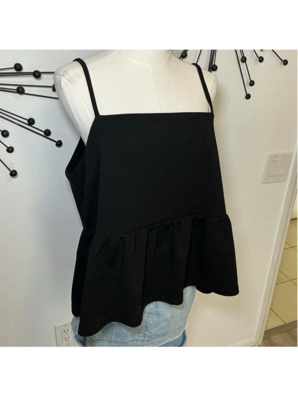 Ann Taylor Black Peplum Cami Tank Top Adjustable Strap Sleeveless Blouse - Picture 2 of 6
